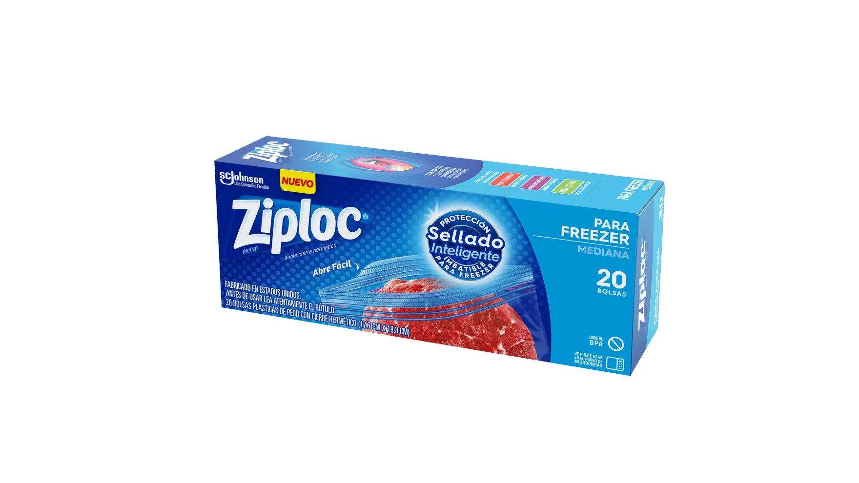 Ángulo de la bolsa Ziploc para conservar de un litro.