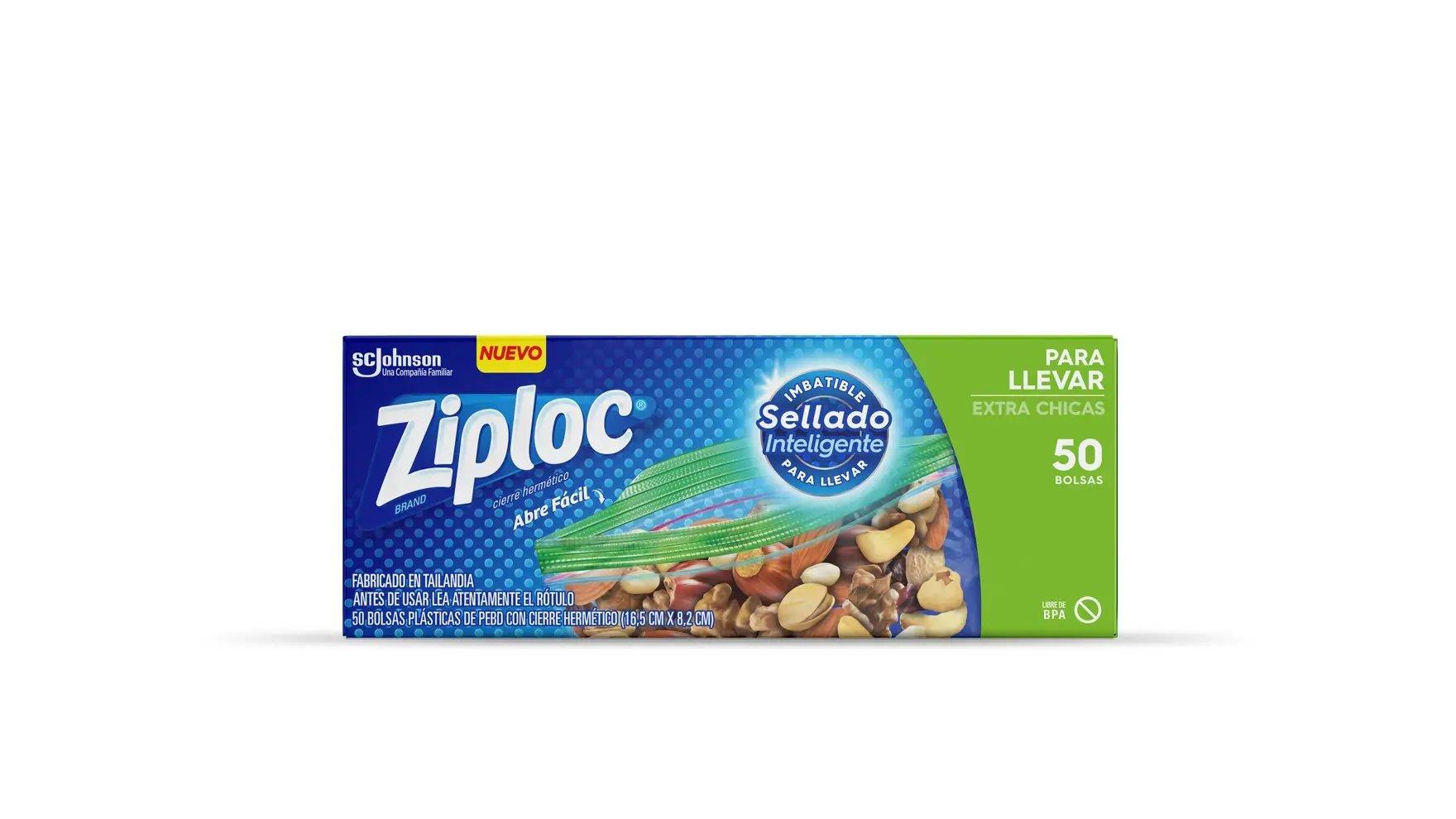 Frente de la bolsa Ziploc para snacks.