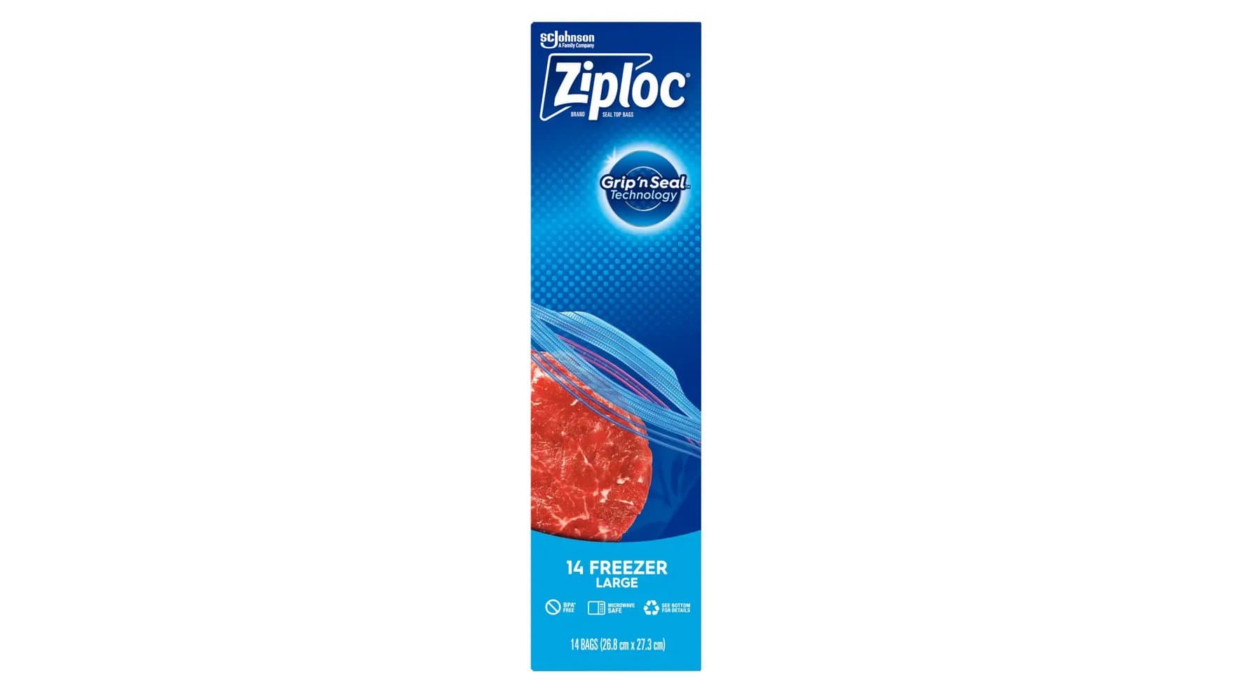 Top of Ziploc large freezer bag box.