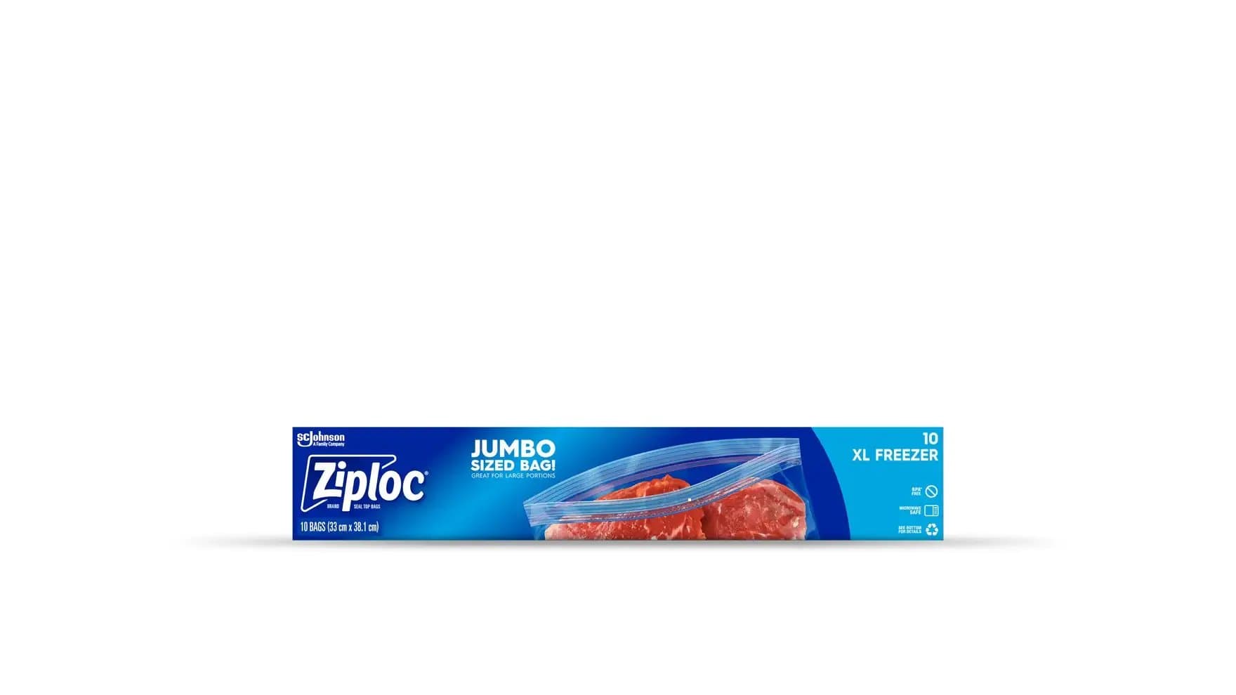 Front of Ziploc extra large freezer bag box.