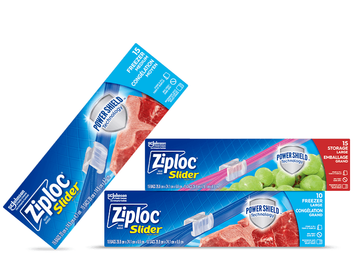 Three Ziploc slider bag boxes