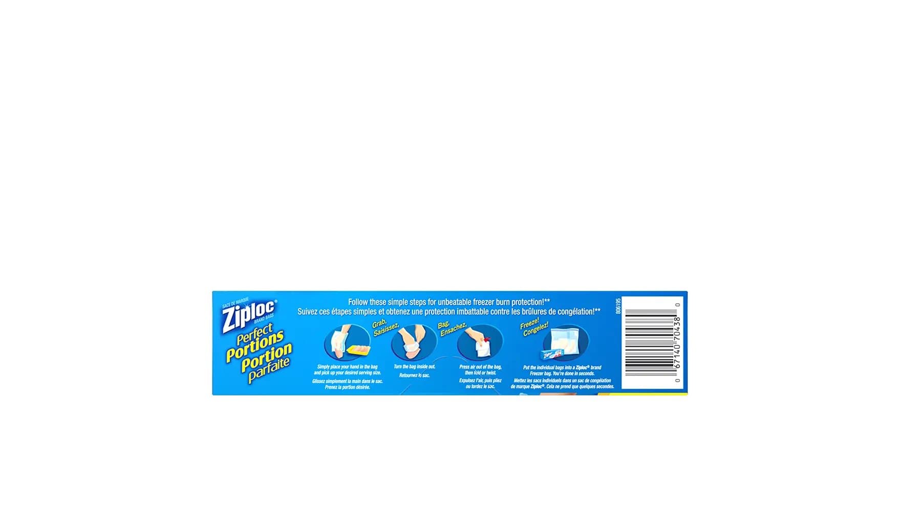 Back of Ziploc perfect portions freezer bags box.