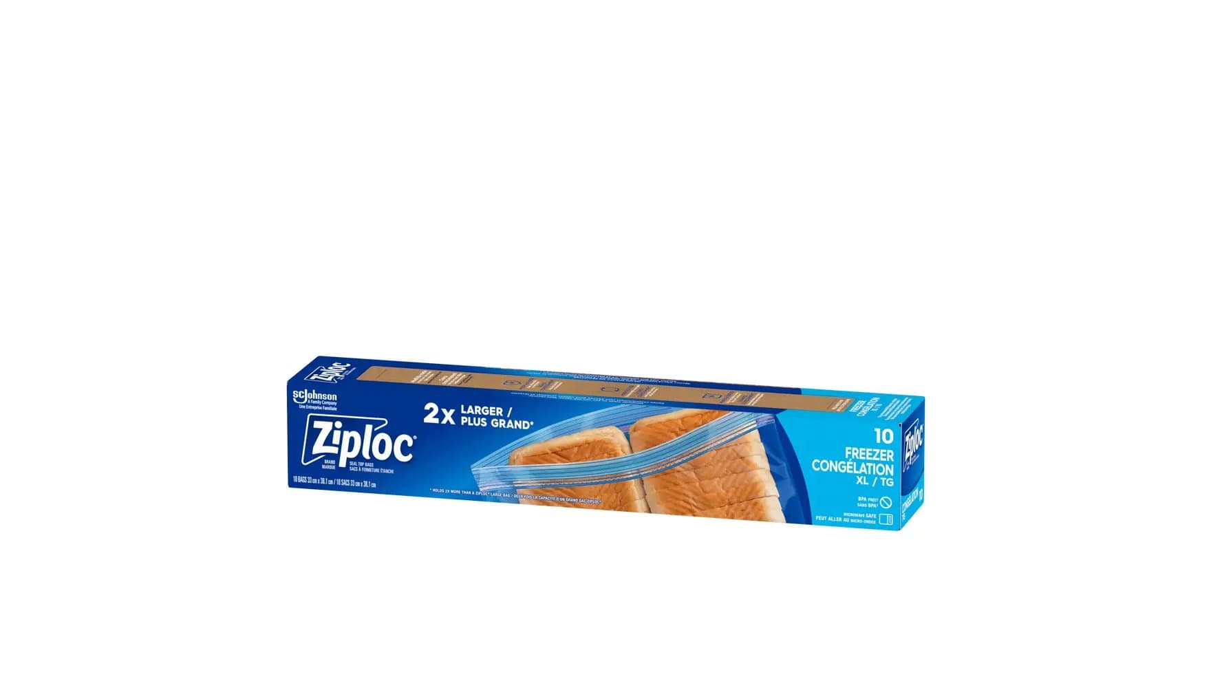 Angle of Ziploc two gallon freezer bags box