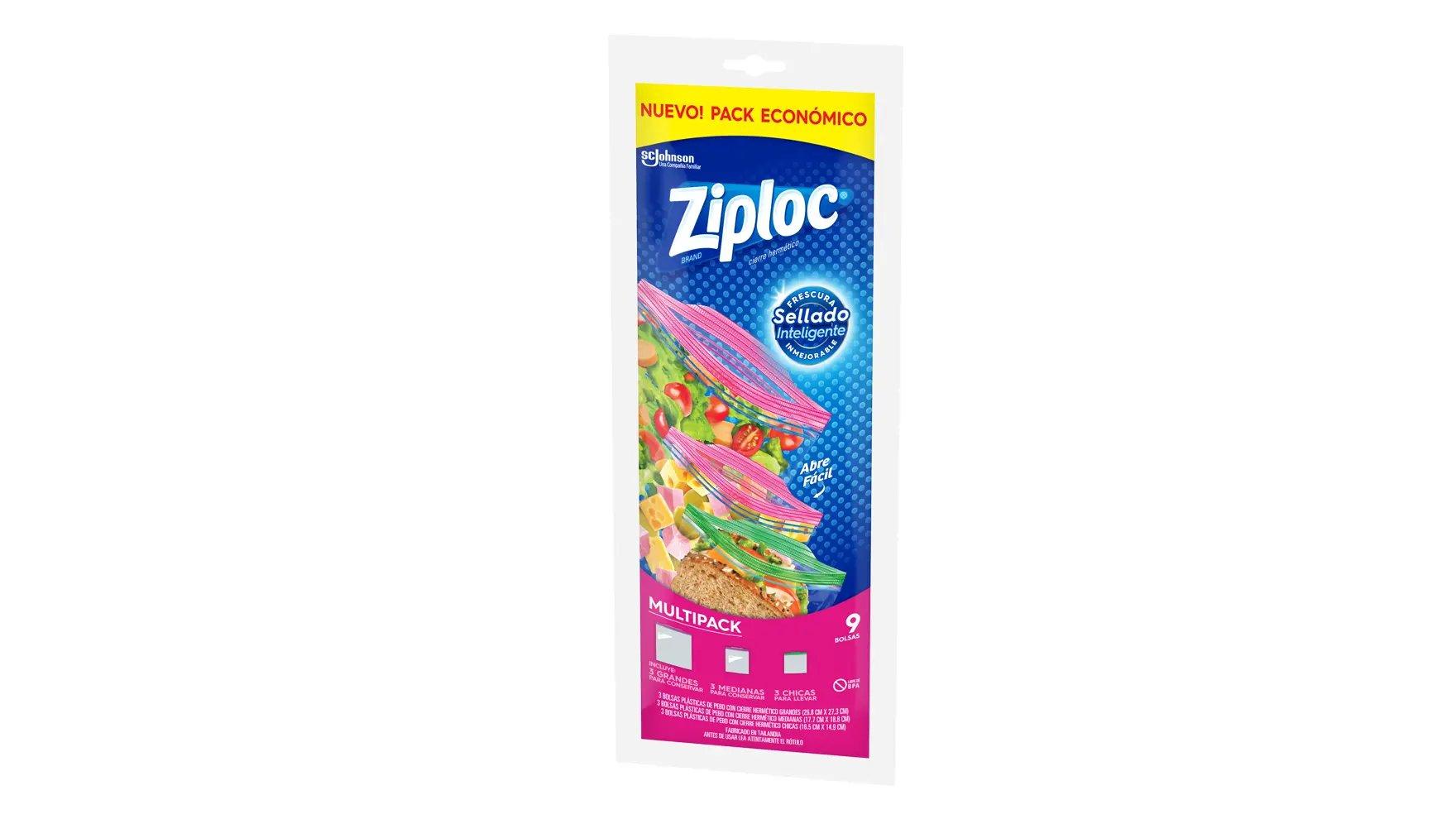 Frente de la bolsa Ziploc multipack.