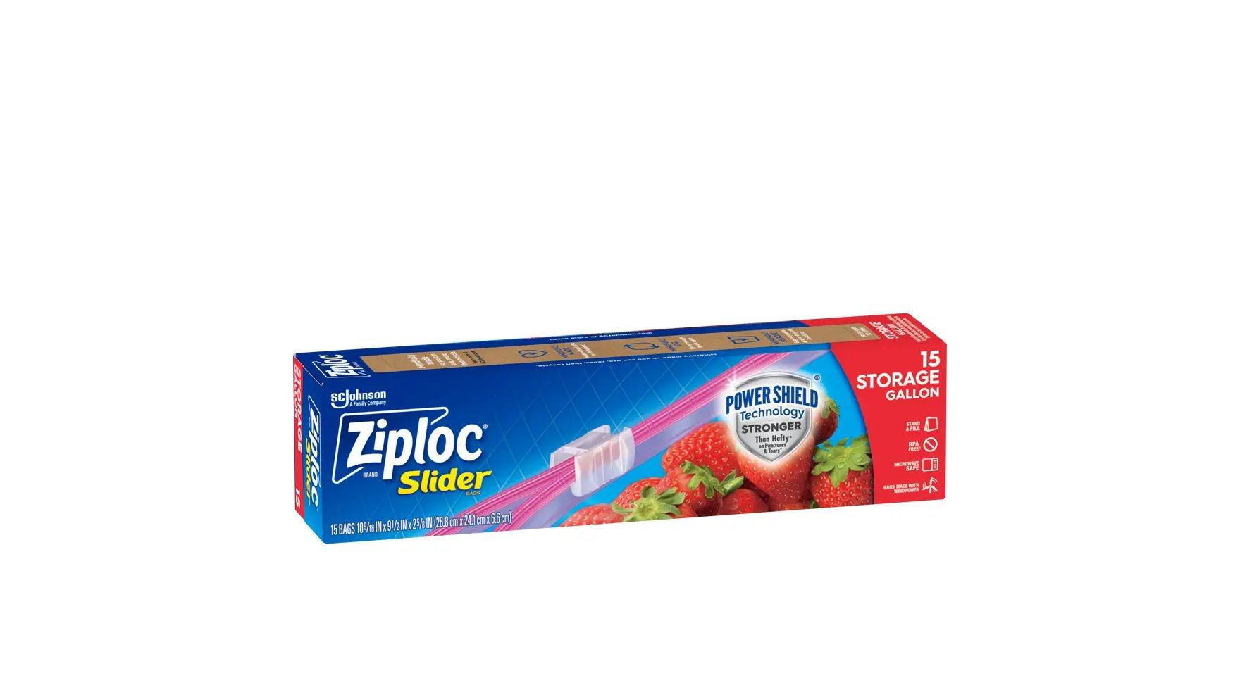 Angle of a box of Ziploc® EZ Zip Storage Gallon Bags