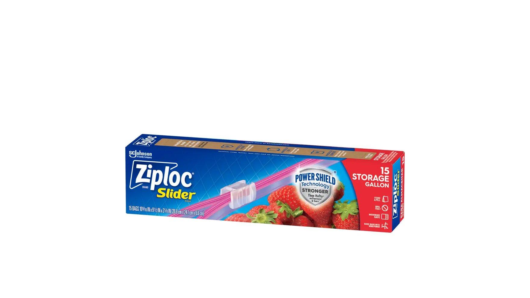 Angle of a box of Ziploc® EZ Zip Storage Gallon Bags