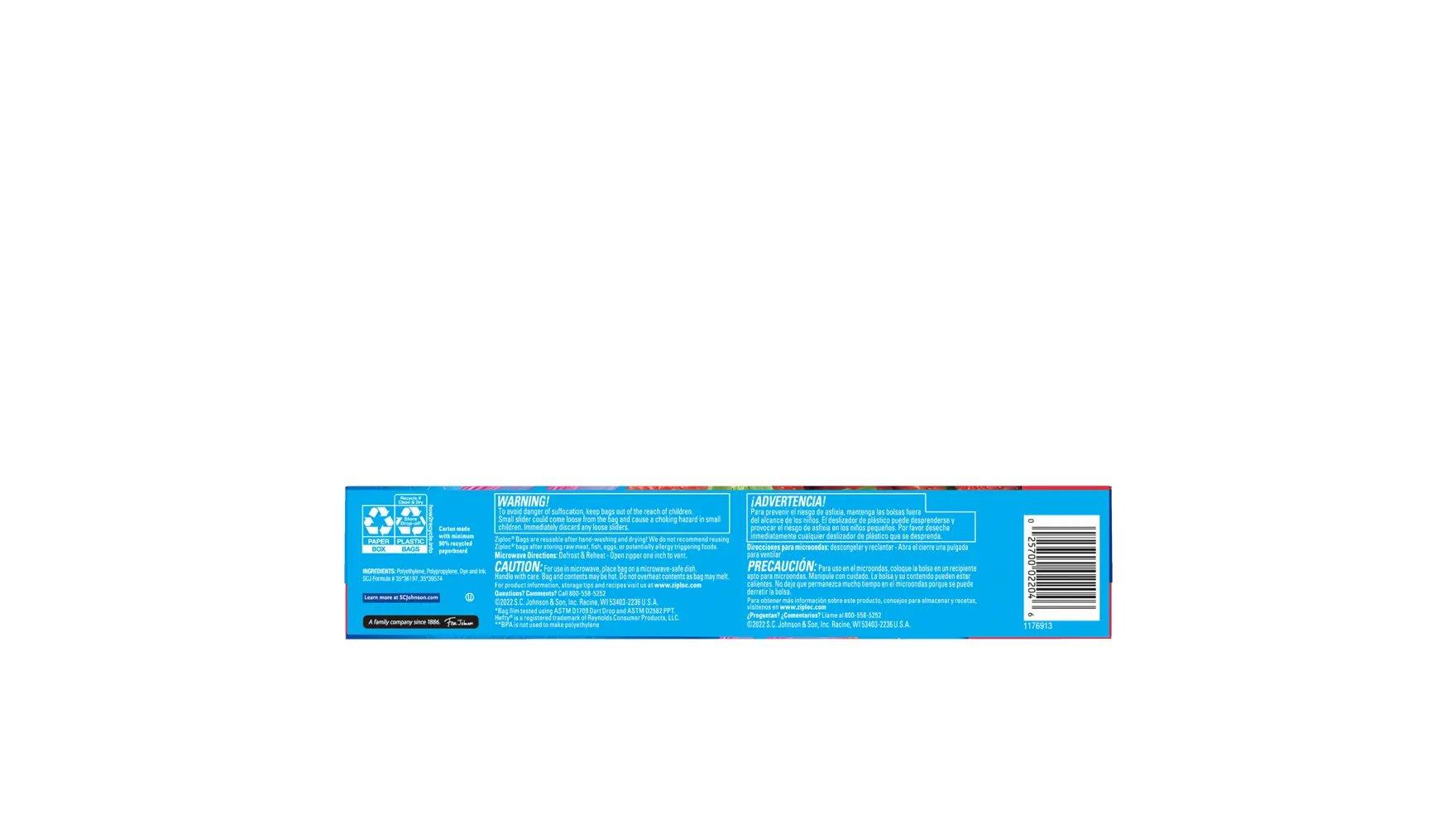 Back of a box of Ziploc® EZ Zip Storage Gallon Bags