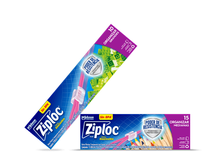 Frente de la bolsa Ziploc® para conservar mediana de un litro con cierre deslizable.