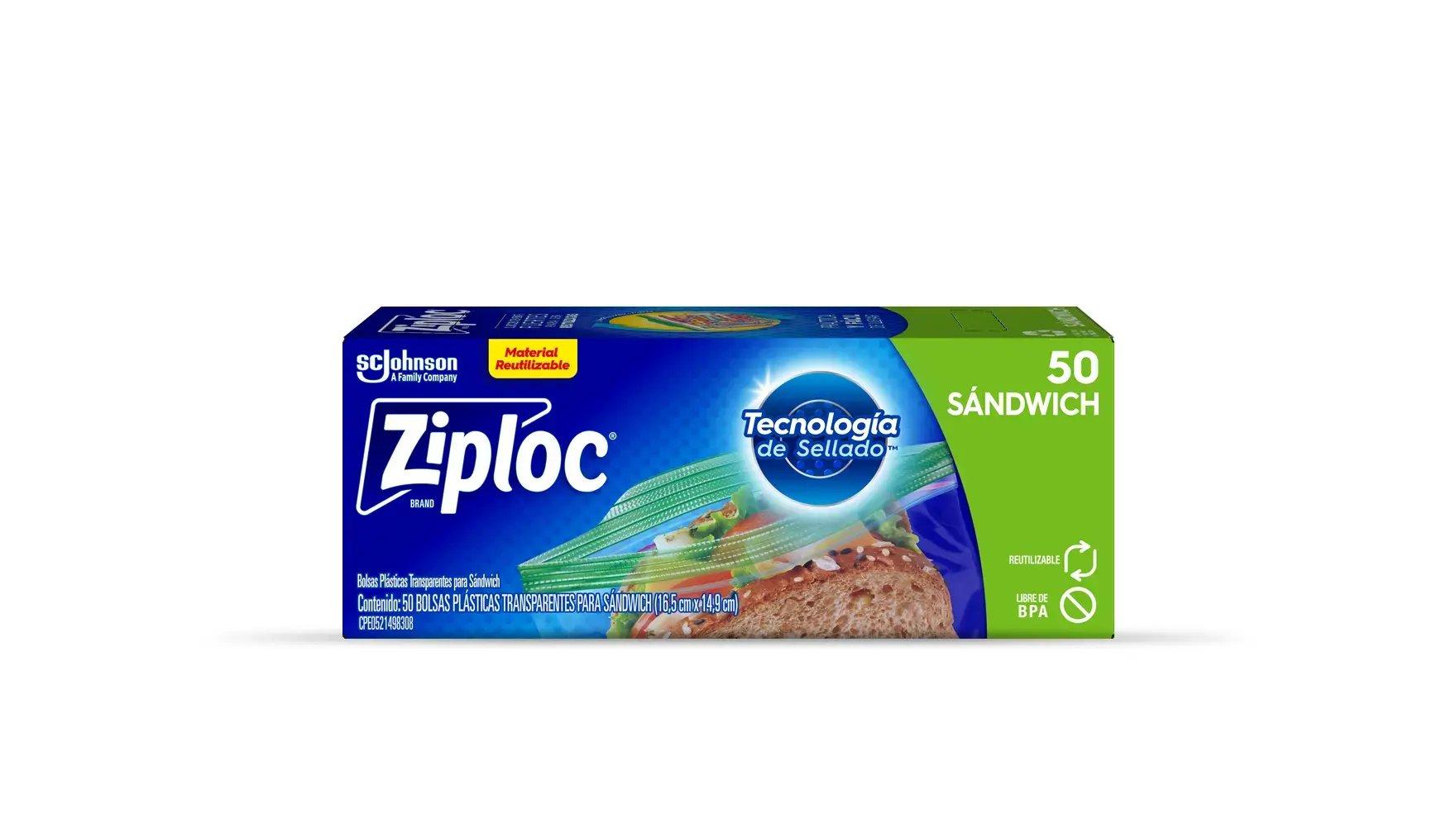 Frente de la bolsa Ziploc para sándwich.