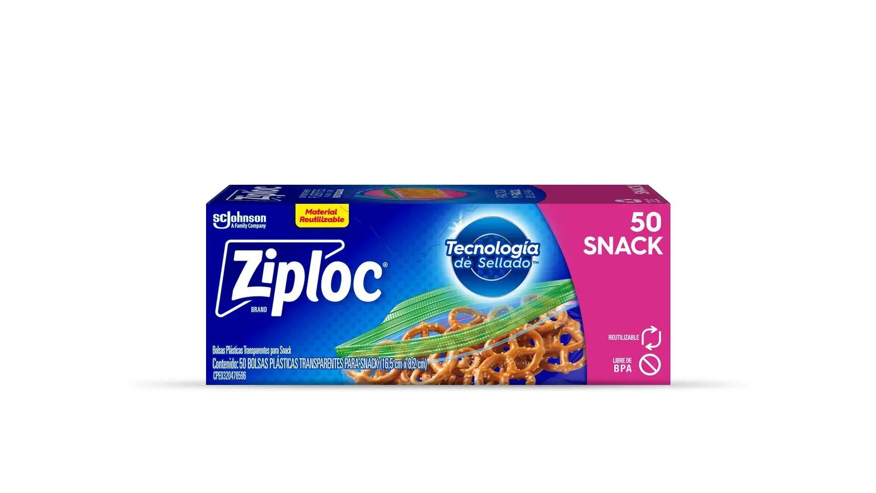 Frente de la bolsa Ziploc para snacks.