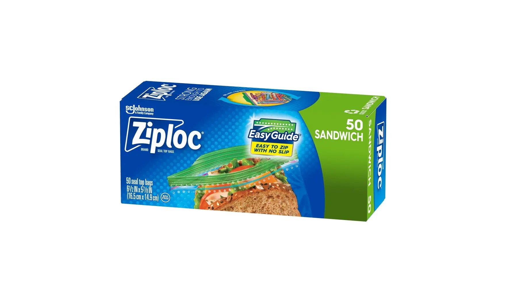 Angle of a box of Ziploc® Sandwich Bags