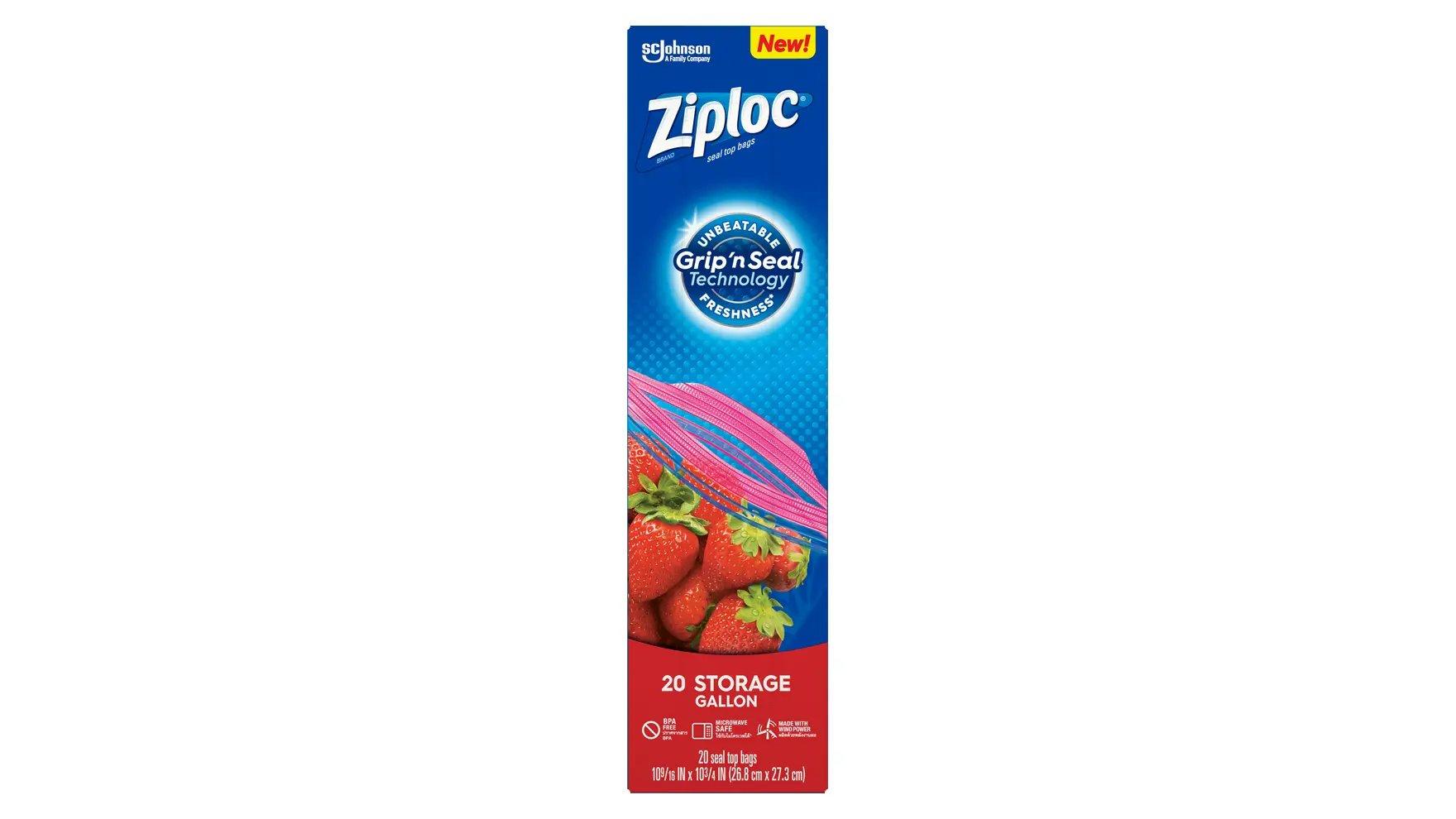 Back of a box of Ziploc® Storage Large Bags