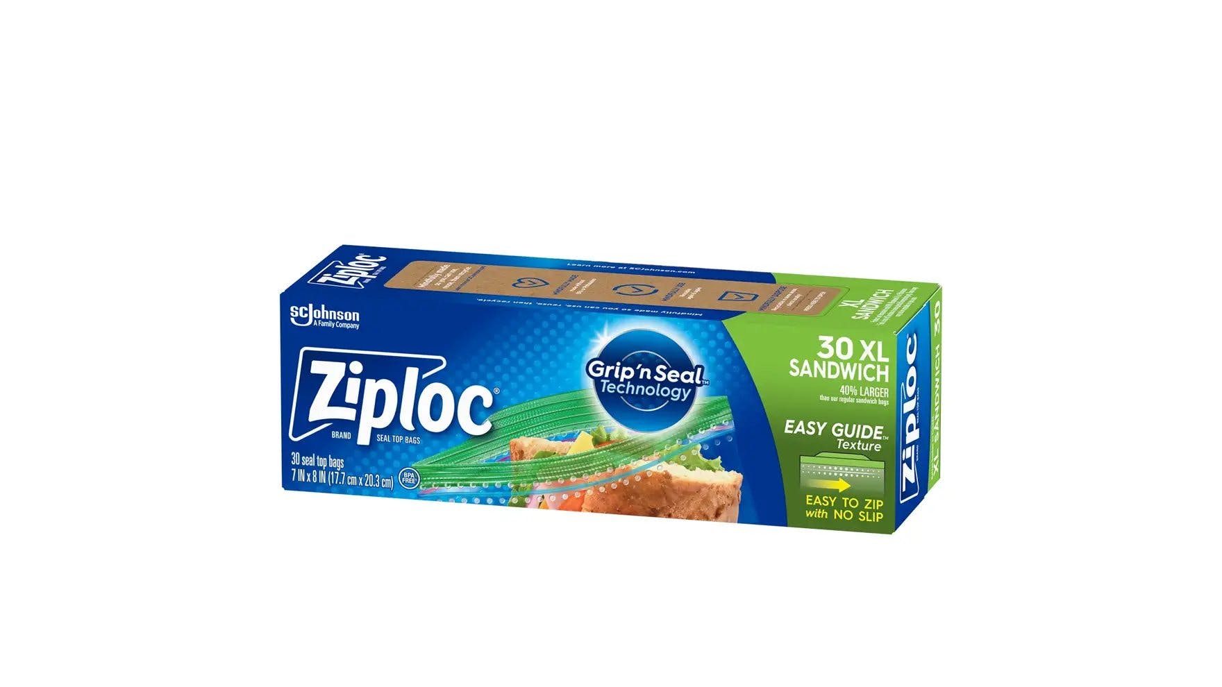 Parte delantera de la caja de bolsas para sándwich XL Ziploc