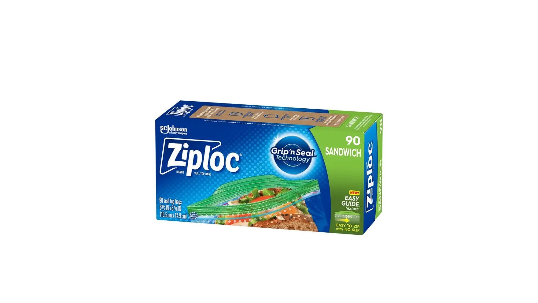 Front of Ziploc sandwich bag box.