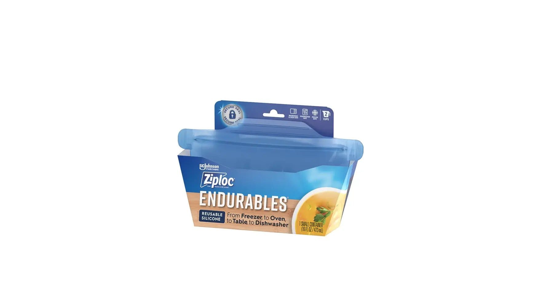 Front of Ziploc Endurables small container packaging.