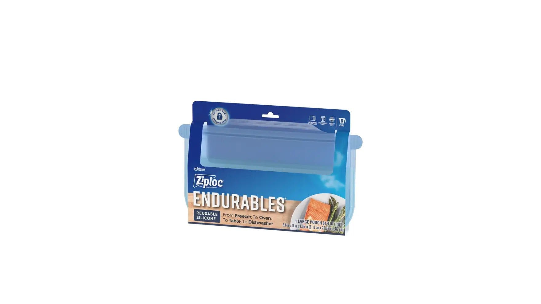 Front of Ziploc Endurables large pouches packaging.